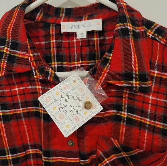NWT Junior's Hippie Rose | Red Plaid Flannel |  Suze XS | NWT - Picture 2 of 6